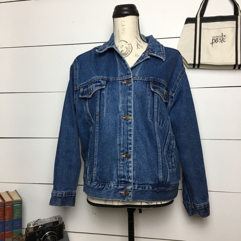 Vintage 90s Bill Blass Denim Trucker Jacket 100% Cotton Americana Blue Jean Coat - Picture 2 of 8